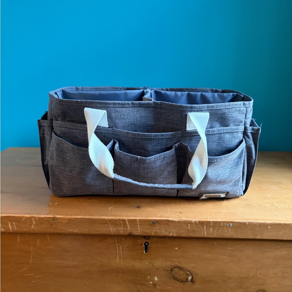 Gray Craft or Sewing Tote Bag with White Handles